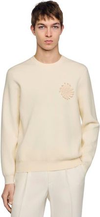 Sandro Crochet flower knit sweatshirt in Ecru at Nordstrom, Size Xx-Large
