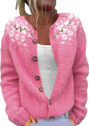 Generic Christmas Jumpers for Women UK Plus Size Vintage Ethnic Fairisle Sweater Cardigan Boho Colorful Icelandic Jumpers Coat Autumn Winter Soft Cozy Slouchy