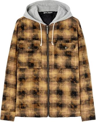 Palm Angels Curved Logo Check Overshirt Jacket - Heren - Zomerjassen - Veelkleurig - M - Katoen - Jassen