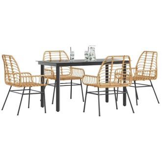vidaXL Juego De Comedor Jard&iacute;n 5 Piezas Rat&aacute;n Sint&eacute;tico Marr&oacute;n Vidaxl