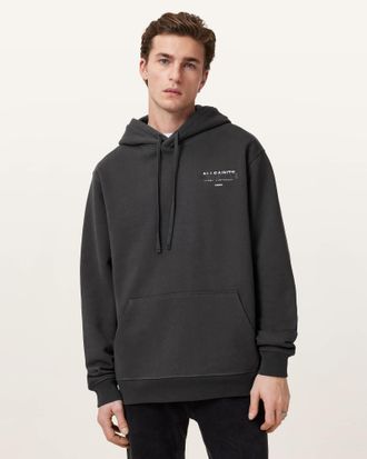 AllSaints Mens Cotton Redact Pullover Embroidered Logo Hoodie, Size: XXL