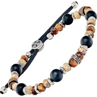 Link Up Semi-Precious Beads With Stainless Steel Pull Cord Closure in Brown at Nordstrom