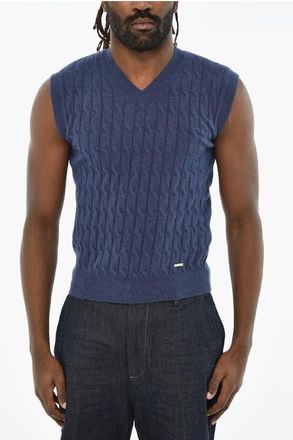 Dsquared2 Cable Knit Sleeveless V-Neck Sweater size M