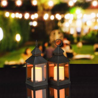 Relaxdays Relaxdays Set De Cuatro Faroles Led De Jard&iacute;n, Vela Con Efecto De Llamas, Iluminaci&oacute;n De Exterior, Colgante O De Pie, 23 Cm, Negro