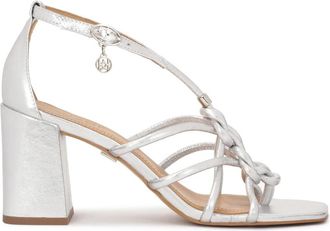 Kazar Zilveren leren sandalen met gevlochten bandjes - Dames - Sandalen met hakken - Grijs - 37 EU - Leer - Schoenen
