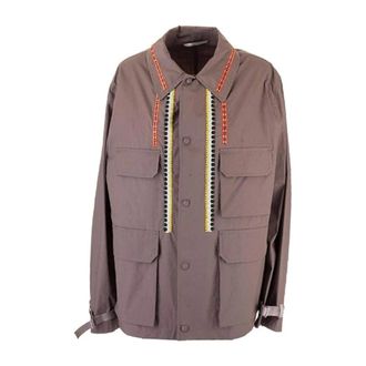 Valentino Light Jackets, male, Brown, Size: M Brown Cotton Jacket with Embroidered Details
