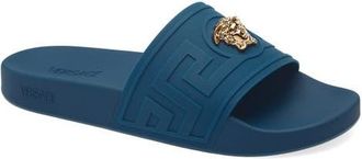 Versace La Medusa Slide Sandal in Petrol Blue Gold at Nordstrom, Size 8Us
