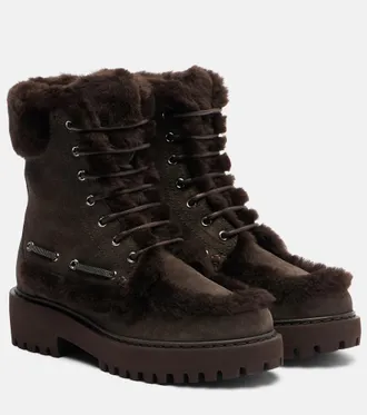 Brunello Cucinelli Botas de ante con borrego y cuentas Monili
