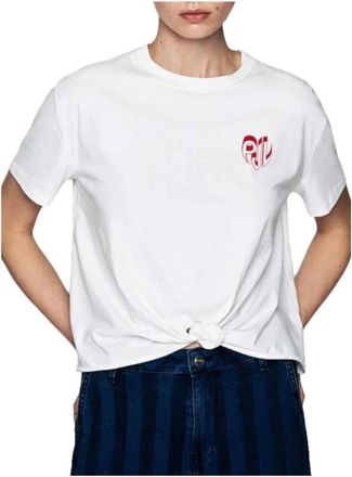 Pepe Jeans London T-shirt met Knoopdetail - Dames - T-shirts - Wit - S - Katoen - Tops