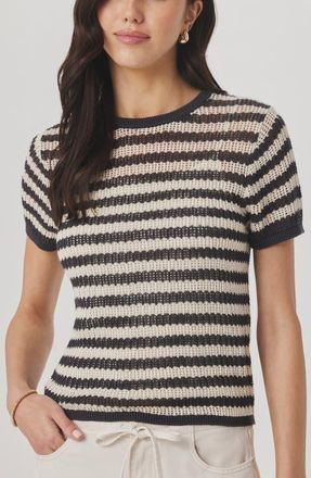 Splendid Yasmine Striped Short Sleeve Sweater in Lead Grey/Natural at Nordstrom, Size X-Large