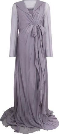 Alberta Ferretti Lange jurk met elegante halslijn - Dames - Avondkleed - Paars - 2XL - Kleedjes