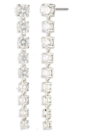 Marchesa Cubic Zirconia Linear Drop Earrings in Silver at Nordstrom