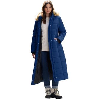 Roaman's Plus Size Maxi Length Puffer Coat in Evening Blue at Nordstrom, Size Medium