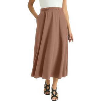 Jessica London Soft Ease Midi Skirt in Creamy Mocha at Nordstrom, Size 12