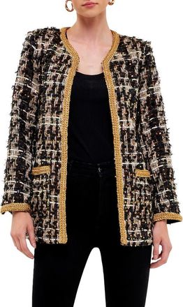 endless rose Premium Sequin Tweed Jacket in Black Multi at Nordstrom, Size X-Small