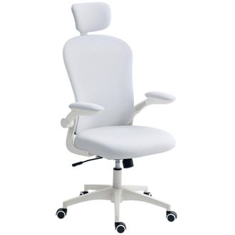 Vinsetto Mesh Chair With Headrest - 4D Lumbar Support - Flip-up Arm - White/Pink/Black - White | TJ Hughes Black