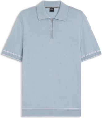 BOSS Zip-neck sweater in a linen blend