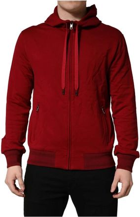 Dolce & Gabbana Zip-throughs, male, Red, Size: M Cotton Full Zip Fleece Hoodie