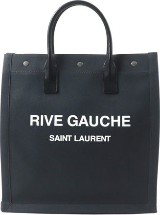 Saint Laurent Black Dark Gray Canvas Leather Tote Bag (Pre-Owned)