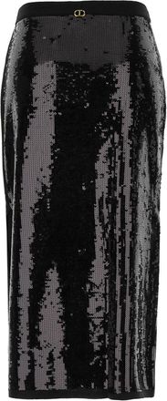 Twinset Womens Black Midi Skirt With All-Over Sequins Acrilic