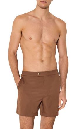 Reiss Sun Solid Side Adjuster Swim Trunks in Mahogany Brown at Nordstrom, Size Xx-Large