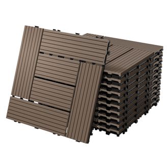 ECD Germany Ecd Germany - Baldosas De Patio Wpc De 30x30 Cm 22 Piezas Por 2m&sup2; Con Aparencia De Madera Mosaico Marr&oacute;n Oscuro Con Sistema De Drenaje Y Instalaci&oacute;n M