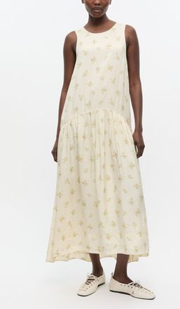 Ganni White Floral Dress - Size 34 Viscose