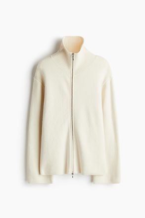 H&M Cardigan aus Wollmix mit Reissverschluss - Hellbeige