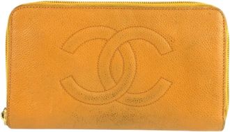 Chanel Yellow Leather Long Wallet (Bi-Fold) (Pre-Owned)