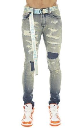 Cult of Individuality Punk Rip & Repair Super Skinny Stretch Jeans with Web Belt in Ino at Nordstrom Rack, Size 38
