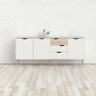 Dmora Dmora Buffet Avec Trois Portes Et Trois Tiroirs, Blanc Et Ch&ecirc;ne, Dimensions 195 X 81 X 39 Cm