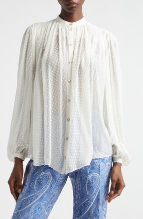 Etro Pleated Silk Blend Shirt in White at Nordstrom, Size 10 Us