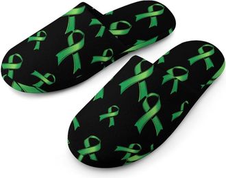 Generic Green Ribbon Mental Health Awareness Mens Cotton Slippers Memory Foam Comfort House Shoes Winter Indoor Slipper for Hotel Casa Spa