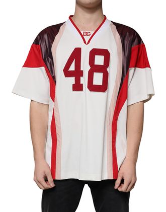 Dolce & Gabbana Mens Number 48 Jersey Colorblock - White Cotton - Size EU 54 (Mens)