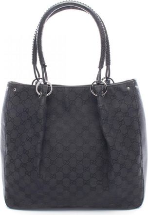 Gucci Gg Canvas Black Gg Canvas Leather Handbag Tote Bag (Pre-Owned)