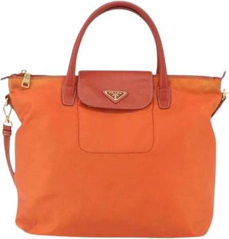 Prada Pre-owned Tote Bags, female, Orange, Size: ONE SIZE Pre-owned Nylon Tote Bag