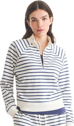 primary Womens Fit Half-Zip Sweatshirt in Sunwashed Navy Ivory Stripe at Nordstrom, Size X-Small
