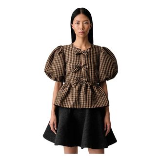 Ganni Crinkled Check Blouse - Dames - Blouses & Shirts - Bruin - Maat: L Poliester