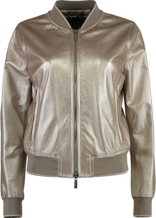 Moorer Metallic Leren Jas met Ritszakken - Dames - Leren en Su&egrave;de Jassen - Bruin - S - Jassen
