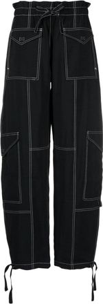 Ganni topstitch cargo trousers - women - Viscose/Polyester - 44 - Black