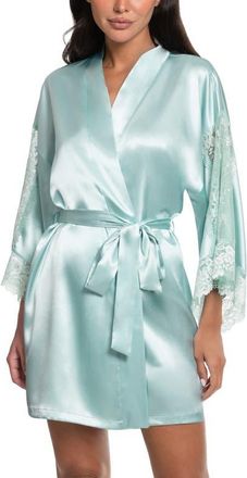 In Bloom by Jonquil Lillie Lace Trim Satin Wrap in Pale Turquoise at Nordstrom, Size X-Large