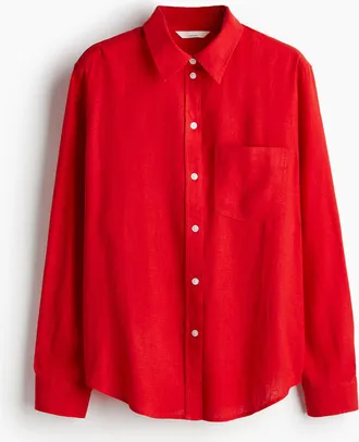 H&M Hemdbluse aus Leinenmix - Rot