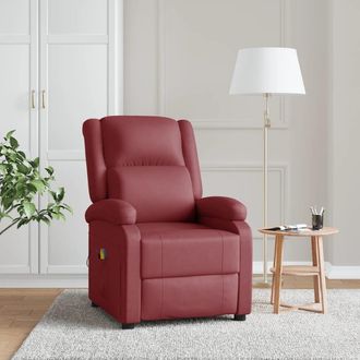 vidaXL Sill&oacute;n De Masaje De Cuero Sint&eacute;tico Rojo Tinto Vidaxl