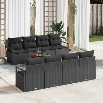 vidaXL Vidaxl - Conjunto De Sof&aacute; De Jard&iacute;n Con Coj&iacute;n 9 Pcs Negro Polirat&aacute;n