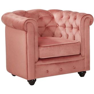 Vente-Unique Vente-unique - Poltrona chesterfield in velluto Rosa cipria