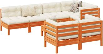 vidaXL Set De Sof&aacute;s Jard&iacute;n 8 Pzas Con Cojines Madera Pino Marr&oacute;n Cera Vidaxl