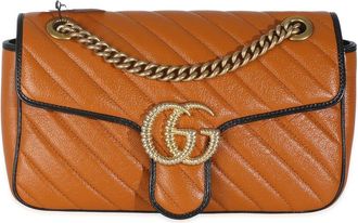 Gucci Brown Matelasse Leather Small Torchon GG Marmont Shoulder Bag (Authentic Pre-Loved)
