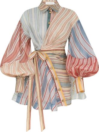 Zimmermann Multicolour Striped Puff-Sleeve Mini Dress