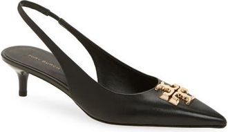 Tory Burch Eleanor Kitten Heel Slingback Pump in Perfect Black /Gold at Nordstrom, Size 6.5
