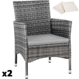 TecTake 2 sillas de rat&aacute;n + 4 fundas, 59 x 57 x 85 cm, gris/gris claro
